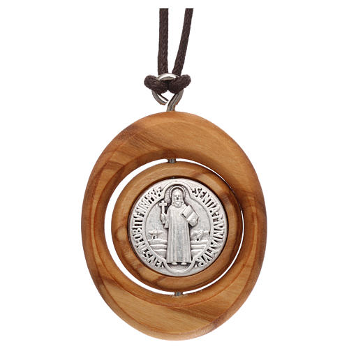 Medal pendant Olive wood St Benedict 4