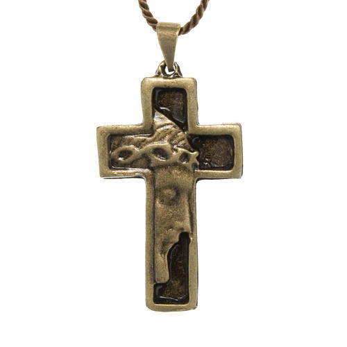 Croix pendentif visage du Christ couleur bronze 1
