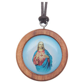 Pendenti vari: Medaglia tonda legno olivo Gesù immagine