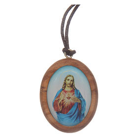Pendenti vari: Medaglia ovale Sacro Cuore di Gesù legno olivo