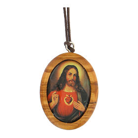 Medaglia ovale Sacro Cuore di Gesù legno olivo