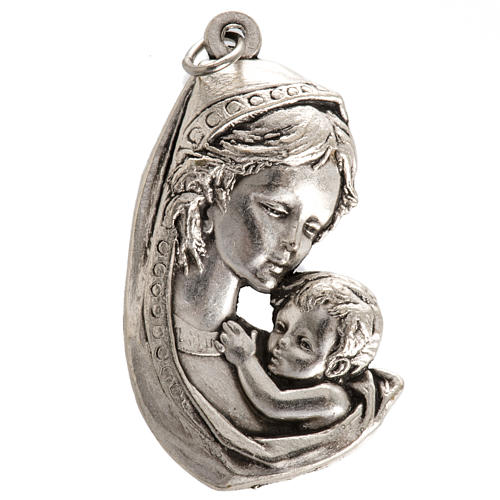 Medalla en metal plateado de la Virgen y el Niño 35mm 1