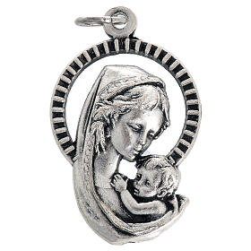 Our Lady and baby, medal in oxidised steel 26mm