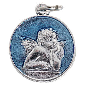 Runde Medaille mit Engel emailliert hellblau 2 cm