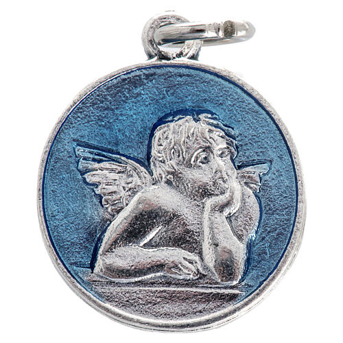 Runde Medaille mit Engel emailliert hellblau 2 cm 1