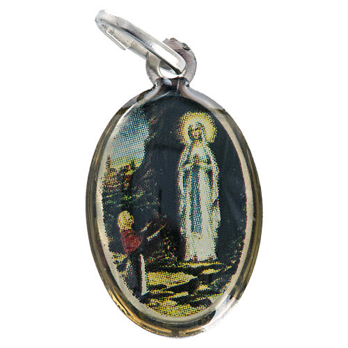 Medalla de la Virgen de Lourdes ovalada niquelada 18mm 1