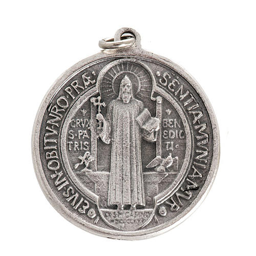 St Benedict medal in silver plated metal, 3 cm 1