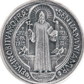 St Benedict medal in silver plated metal, 3 cm
