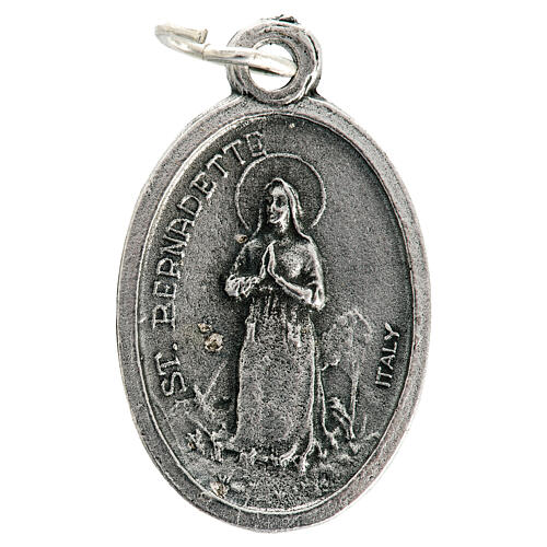 Our Lady of Lourdes oval medal in oxidised metal 20mm 2