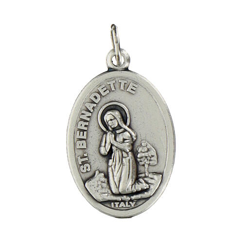 Our Lady of Lourdes oval medal in oxidised metal 20mm 3