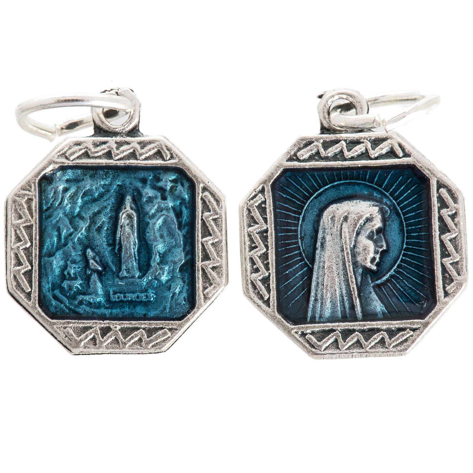 Our Lady of Lourdes medal in light blue enamel 12mm | online sales on ...