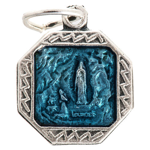 Medalla de la Virgen de Lourdes con esmalte azul 12mm 1