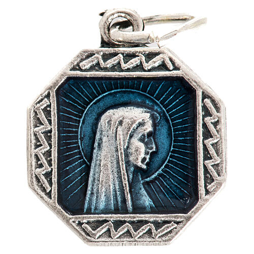 Medalla de la Virgen de Lourdes con esmalte azul 12mm 2