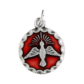 Confirmation medal, red enamel and Holy Spirit 18mm