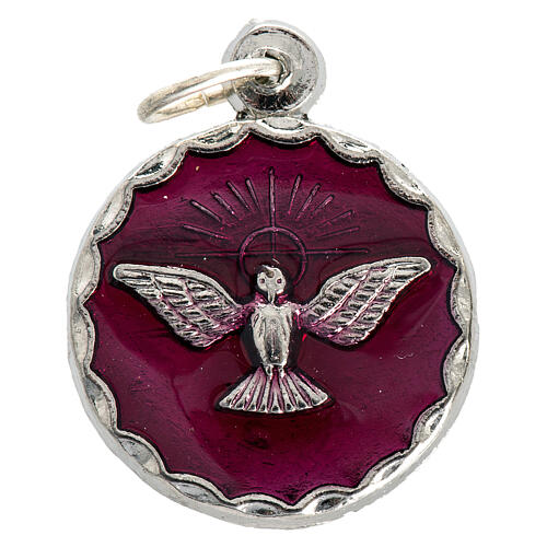 Confirmation medal, red enamel and Holy Spirit 18mm 1