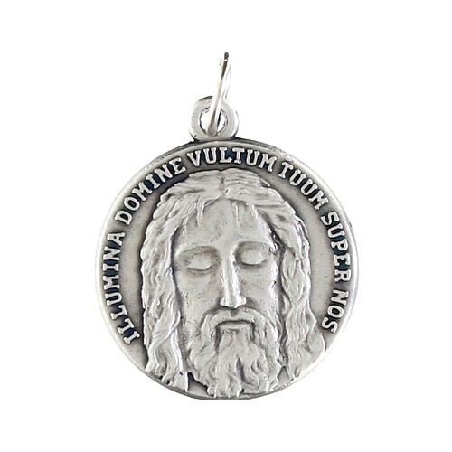 Face of Christ round medal in silver metal 16mm 1