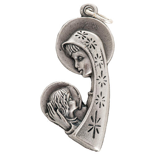 Virgin Mary and baby profile, medal in oxidised metal 35mm 1