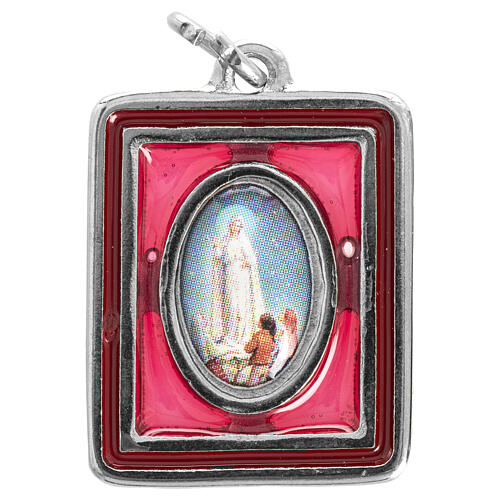 Our Lady of Fatima medal, rectangular and enamelled 25mm 1