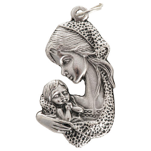 Medaglia Madonna bambino in metallo ossidato 35 mm 1
