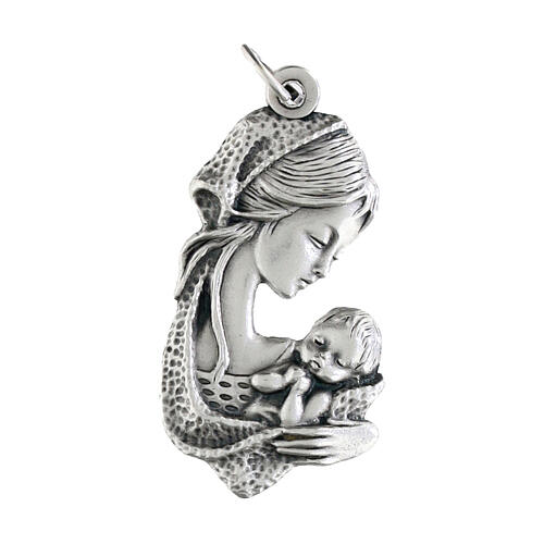 Medaglia Madonna bambino in metallo ossidato 35 mm 1