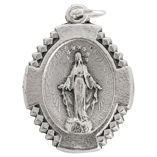 Miraculous Medal, oval and decorated, in oxidised metal 24mm 1