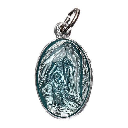 Medal of Our Lady of Lourdes, steel and light blue enamel 18mm 1