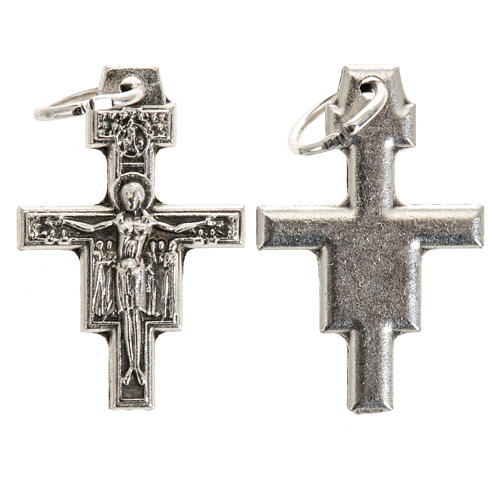 Saint Damien cross pendant, silver metal 2cm 1