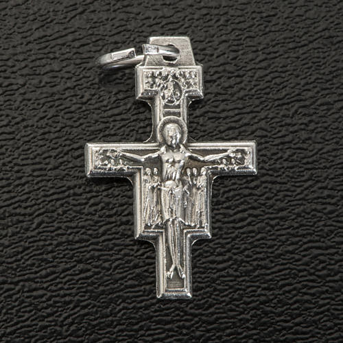 Saint Damien cross pendant, silver metal 2cm 2
