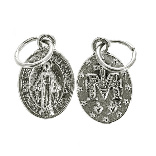 Miraculous Medal, oval shaped in silver metal 12mm 1