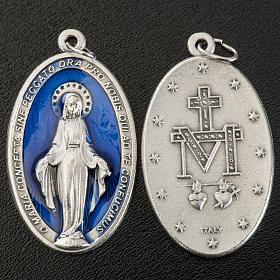 Miraculous Medal, oval in silver metal blue enamel H4cm