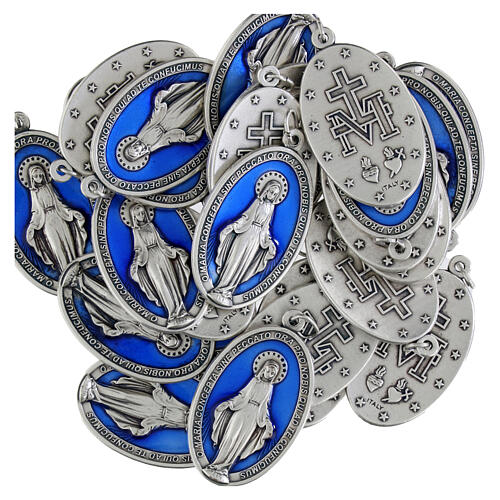 Miraculous Medal, oval in silver metal blue enamel H4cm 3