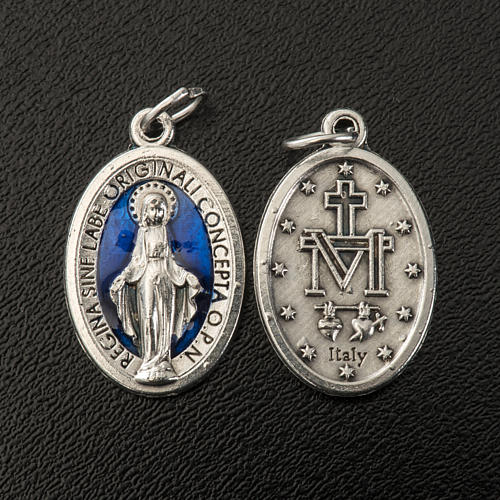 Medaille Wundertätige Madonna oval Silbermetall blaues Email 21mm groß 2