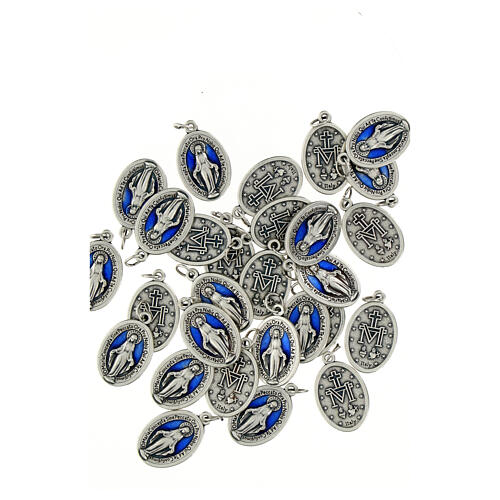 Medaille Wundertätige Madonna oval Silbermetall blaues Email 21mm groß 2