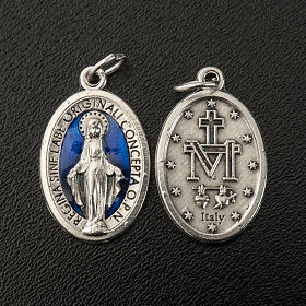 Miraculous Medal, oval in metal and blue enamel H21mm