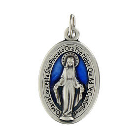 Miraculous Medal, oval in metal and blue enamel H21mm