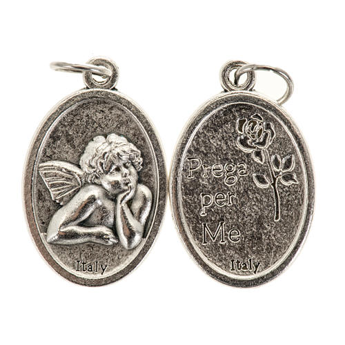 Medalha anjo oval metal prateado h 20 mm 1