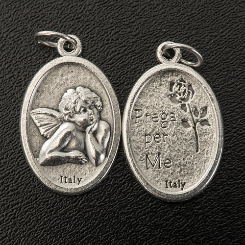 Medalha anjo oval metal prateado h 20 mm 2