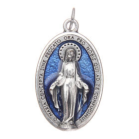 Medaille Wundertätige Madonna oval blaues Email Silbermetall 30mm groß