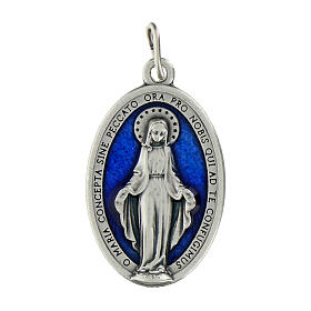 Miraculous Medal, oval in metal and blue enamel H30mm