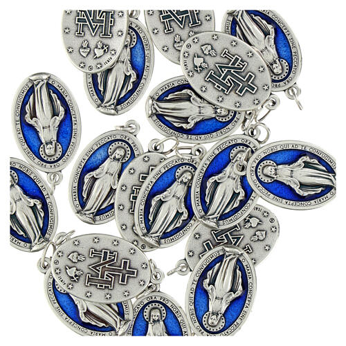 Miraculous Medal, oval in metal and blue enamel H30mm 2