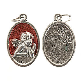 Medalla con Ángel oval metal y esmalte 20 mm rojo