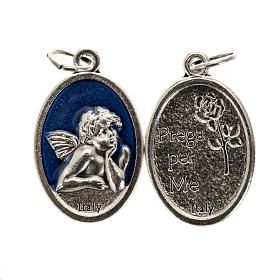Medalla Ángel oval metal y esmalte 20mm azul