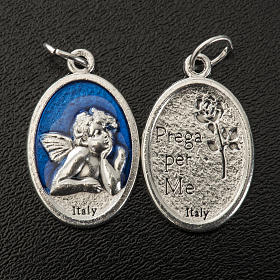 Medalha anjo oval metal esmaltado h 20 mm azul