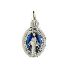 Miraculous Medal, oval in metal and blue enamel H12mm