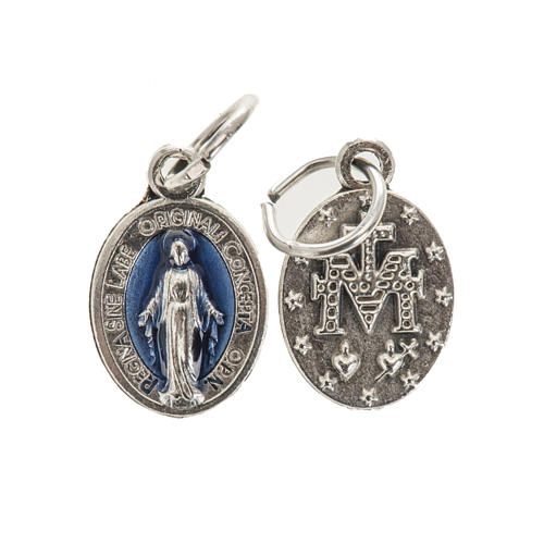 Miraculous Medal, oval in metal and blue enamel H12mm 1