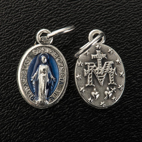Miraculous Medal, oval in metal and blue enamel H12mm 2
