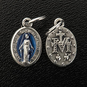 Miraculous Medal, oval in metal and blue enamel H12mm