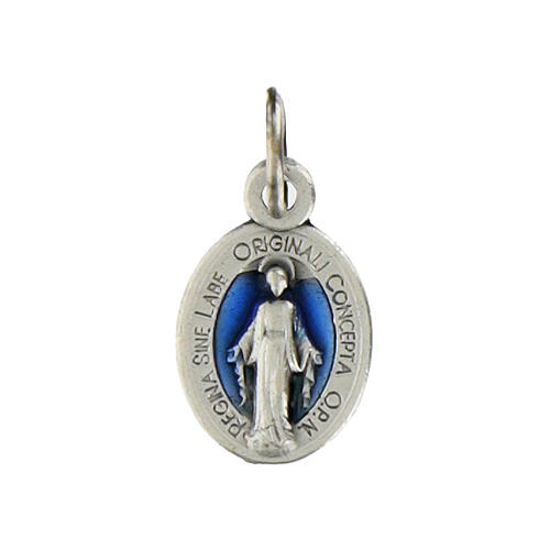 Miraculous Medal, oval in metal and blue enamel H12mm 1