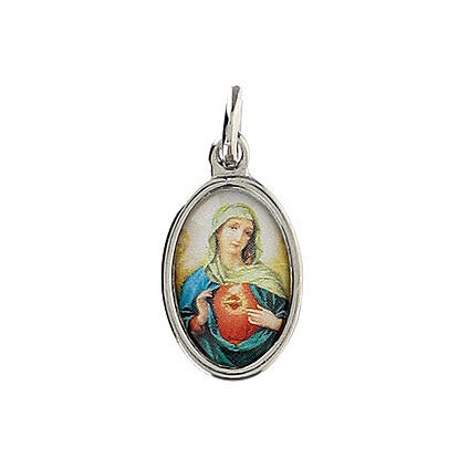 Sacred Heart of Mary medal in nickel plated metal 1.5x1cm 1