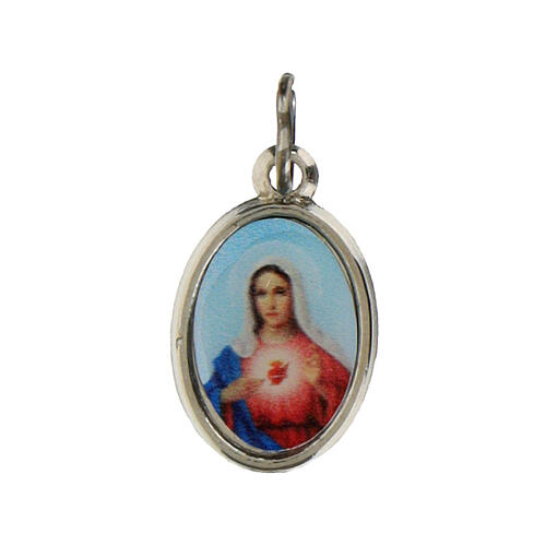 Medalha Sagrado Coração de Maria metal niquelado resina 1,5x1 cm 1